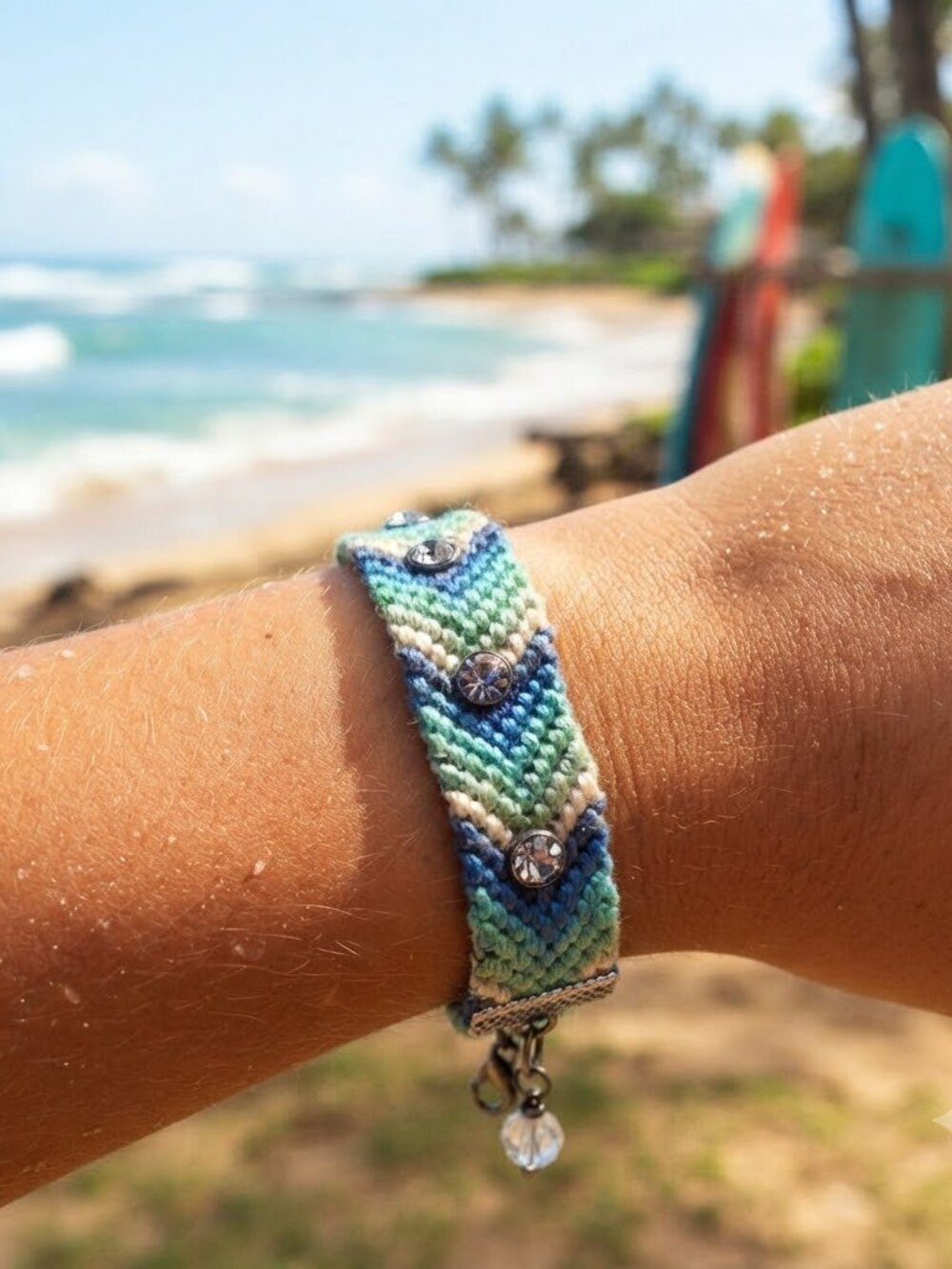 Handwoven Chevron Friendship Bracelet with Crystal Accents